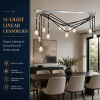 Lustre linéaire moderne à 15 lumières, suspension en forme de goutte d'eau pour table à manger, îlot de cuisine, réception d'hôtel et restaurant