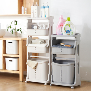 Carrito de Lavandería de 3 Niveles, Carrito de Almacenamiento con Ruedas, Organizador de Almacenamiento de Ropa y Juguetes de Plástico, Cesto de Lavandería con Cesto Extraíble - Product Image 4