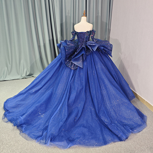Vestido de Quinceañera Azul Rey 6761, Largo hasta el Suelo, con Encaje, para Fiesta de Noche, con Lentejuelas, Bordado Natural y Pedrería - Product Image 4