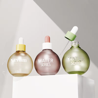 Bouteille compte-gouttes en verre de 40 ml, forme ronde, personnalisable avec étiquette privée, paroi épaisse, pour huile essentielle, bouteille de sérum transparente givrée