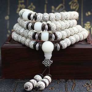 Pulsera de semillas de Bodhi, 108 cuentas, forma de barril blanco liso, estilo étnico para hombres, uso informal - Product Image 2