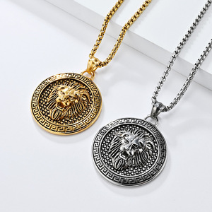 Collar de león de acero de titanio con diamantes, estilo retro hip-hop, diseño exclusivo, colgante de cabeza de león imponente, Dong - Product Image 1
