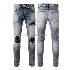 American retro hiphop <strong>jeans</strong> European and American street hole patch trend personality <strong>skinny</strong> slim <strong>drip</strong> pants - Product Image 2