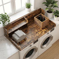 Comptoir pour lave-linge et sèche-linge avec étagère, plateau en bois pour lave-linge et sèche-linge, bord surélevé, tapis antidérapant, organisateur de comptoir à 2 niveaux pour la buanderie
