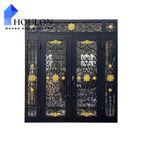 Portes de Sécurité Extérieures Doubles Modernes Style Mid-Century avec Grille, Verre, Isolation Thermique, Fibre de Verre, Modèle Houlon WID, Personnalisées pour Villa