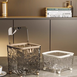 ถังขยะตั้งโต๊ะสำหรับหอพักนักเรียนสุดหรู พลาสติกทรงสี่เหลี่ยม ลายคลื่นน้ำ ฝาเปิดแบบกดยืดหยุ่น ใช้ในห้องนั่งเล่น ใส่ของจุกจิก ซาร่า - Product Image 4