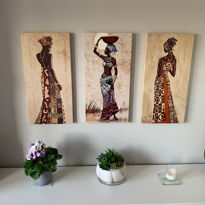 3 piezas de arte en lienzo de mujeres africanas, niñas africanas con trajes nacionales, <span class=keywords><strong>lienzos</strong></span> de arte de pared africanos, accesorios de pared <span class=keywords><strong>para</strong></span> regalo, etc. - Product Image 1
