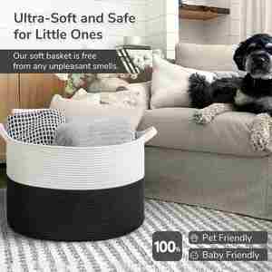 Extra <b>Large</b> Blanket Woven Laundry <b>Basket</b> 21.7x 13.8 Inch Cotton Rope Laundry Hamper Living Room for <b>Storage</b> Toys Clothes - Product Image 5