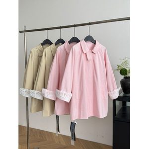 ピーチ自家製ヴィンテージ秋ムースカフレーススプライシングデザインジッパー開閉トレンチコート女性用ルーズフィットトップ - Product Image 4