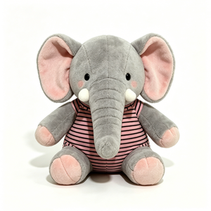 Peluche de Elefante Gris Personalizado - Peluche Suave con Camiseta Rosa a Rayas, Peluche de Elefante Sentado para Niños - Product Image 5
