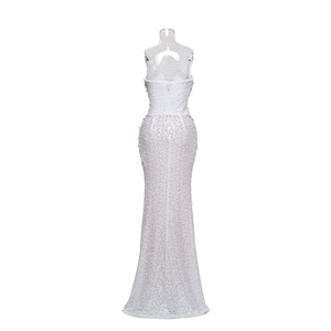 <span class=keywords><strong>Vestido</strong></span> de <span class=keywords><strong>sirena</strong></span> con cuentas de perlas blancas, inspirado en el estilo Art Deco, sin tirantes, con aberturas de malla, para alfombra roja y gala. - Product Image 5