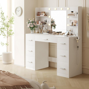 Luci LED presa di potere trucco vanità scrivania con 7 cassetti e 6 ripiani di stoccaggio toletta per camera da letto scuola soggiorno - Product Image 3