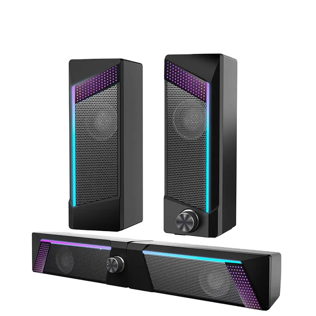 Computer Desktop Speakers With 6 Colorful RGB Lights Volume Control PC Speakers USB Powered Gaming Speakers With 3.5mm Aux Cable