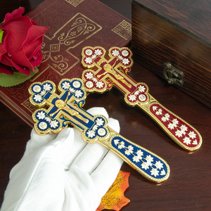 HT ortodoks kilisesi çapraz altın kaplama renkli emaye İsa simge çapraz INRI el haç tek yüz İsa din hediye - Product Image 1