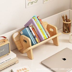 Natural Wood Desktop Bookshelf Rectangle Minimalist <b>Standing</b> Type Durable <b>Book</b> Rack For Student Storage - Product Image 3