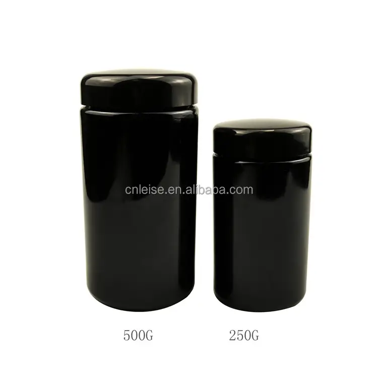 Round Large 250g 500g UV Black Dark Violet Stash Jar Herb UV Smell Proof Air Tight violet Storage Glass Jar