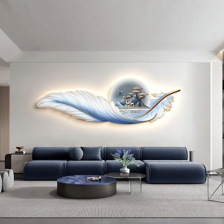 Quadro Moderno Blu E Oro - Stampa Su Tela Paesaggio Foresta 50x100cm