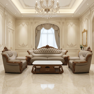 Juego de Sofás Seccionales de Cuero Genuino y Madera de Ébano de Estilo Europeo Personalizado de Alta Calidad para Uso en Hoteles - Product Image 2