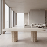 Table à manger ronde en marbre travertin naturel, piétement cylindrique unique, style Wabi, mobilier de salle à manger, maison de rêve