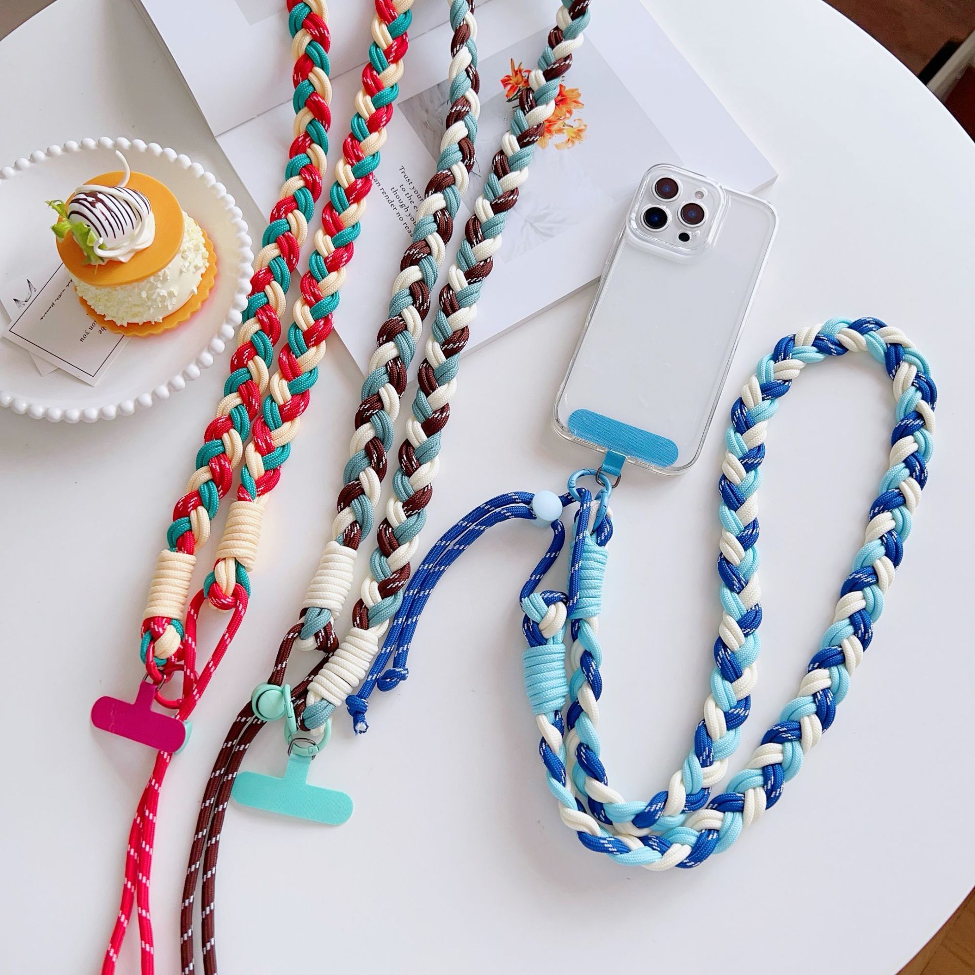 Six Strand Lanyard for Various Pendants Long Rope Color Block with Card Splicing Lock Buckle Shoulder Braided Phone Neck Strap Image 4