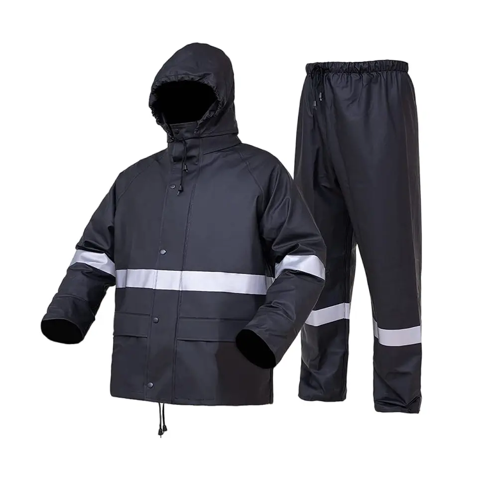 Motorcycle Outdoor Riding Split Raincoat Rain Pants Suit Waterproof and Reflective Raincoat for Cycling Women Men Black