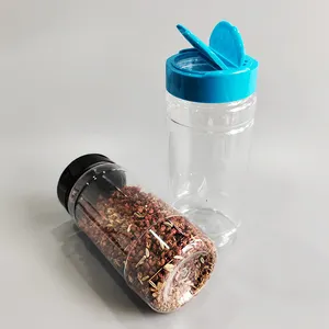 Großhandels preis Leere Kunststoff-Gewürz glas verpackung PET Clear Bottles mit blauen Deckeln 16oz 18 oz