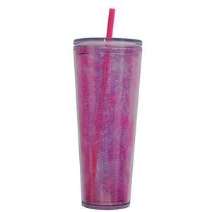 Vaso de Plástico Rosa Iridiscente de Doble Pared y Gran Capacidad (26 oz) con Pajita - Product Image 3