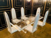 Großhandel Designer Esstisch Acryl Plexiglas Massiv platte Acryl Mit 6 Stühlen
