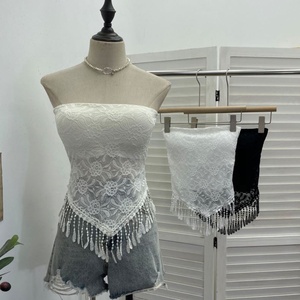 Top sin mangas ajustado con encaje y borlas, con almohadillas antideslizantes y diseño de tubo para <span class=keywords><strong>mujer</strong></span> - Product Image 1