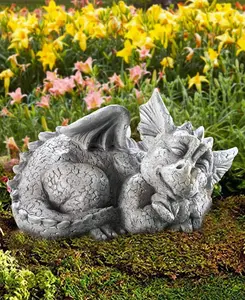 수공예 사용자 정의 사랑스러운 수지 잠자는 아기 용 오른쪽 정원 동상 야외 장식