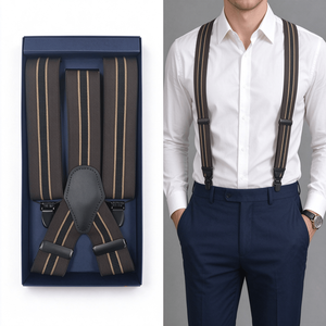 Bretelles rayées pour hommes de 2,5 cm avec boucles en résine, bretelles élastiques en polyester et coton pour tenue formelle - Product Image 1