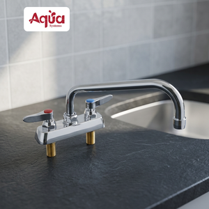 Grifo de cocina comercial de doble manija con caño de arco alto, grifo mezclador de agua fría y caliente de 8 pulgadas para restaurante - Product Image 3