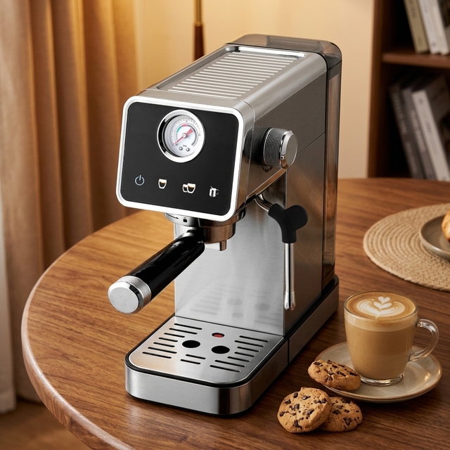 Bean to Cup Semi Automatic Espresso Machine 20 Bar Pressure Stainless Steel with Milk Frothing System for Small Office Home