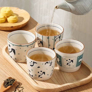 Cute Ceramic Panda Cup Household Porcelain <b>Tea</b> <b>Set</b> of 6 Cups with Wooden Tray - Product Image 4
