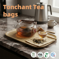 Sachets de thé biodégradables en papier avec cordon de serrage, étiquette privée, thermoscellables pour emballage de thé de marque personnalisé