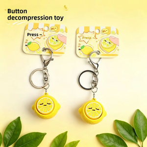 PVC Lemon Stress Relief Toy <b>Keychain</b> Simulated Lemon Button Decompression Toy for Unisex Ages 14+ - Product Image 3