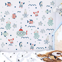 Autocollants décoratifs pour la maison, animaux marins, dessin animé, sous-marin pour la chambre des enfants, autocollants muraux biologiques autocollants