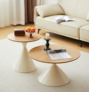 Durable Modern <b>Round</b> Coffee <b>Table</b> <b>White</b> Wood with Decorative Design - Product Image 6