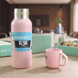 One Cup Three-Lid Stainless Steel Classic <b>Thermos</b> Portable Travel Water <b>Bottle</b> Straw 6-12 Hours Thermal Insulation Large - Product Image 4