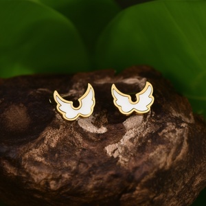 Fashion Stud <b>Earrings</b> 316L Stainless Steel PVD Gold Plating White Inlay <b>Wing</b> Shape - Product Image 2