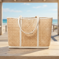 Tas jinjing rotan kasual besar tas bahu wanita Bohemia Pu sambungan tas jerami keranjang palem tas tangan desainer mewah musim panas pantai