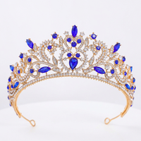 Diadème de mariée en cristal bleu royal étincelant de haute qualité, avec filigrane doré, pour les mariages et les fêtes sur le thème des princesses
