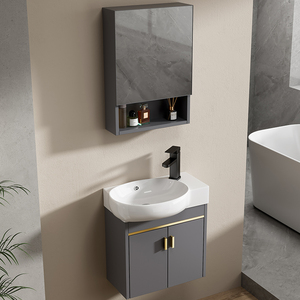 Meuble-lavabo mural ultra-étroit moderne pour petite salle de bain d'hôtel, finition laquée noir mat - Product Image 3