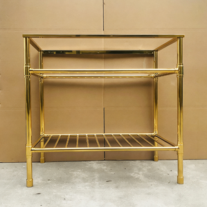 Meuble sous-vasque <span class=keywords><strong>en</strong></span> laiton satiné doré mat, style classique de luxe, structure <span class=keywords><strong>en</strong></span> métal, dessus de table <span class=keywords><strong>en</strong></span> pierre - Product Image 1