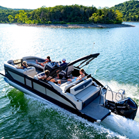 Nouveau design, bateau ponton en aluminium de 19 pieds à double clôture colorée, avec pont et remorque, bateau de pêche en fibre de verre