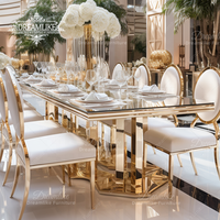 Ensemble de table et de chaises de salle à manger d'hôtel en acier inoxydable et verre trempé, style moderne et luxueux, pour les mariages, les événements et les fêtes