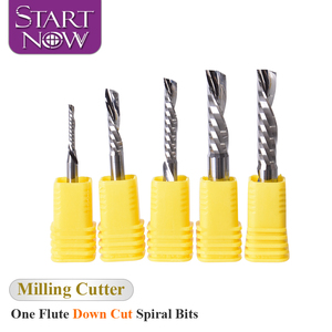 Startnow mata Spiral kiri pemotong penggilingan Down, seruling tunggal 3.175/4/6 SHK Tungsten Carbide CNC alat ukir <span class=keywords><strong>Router</strong></span> - Product Image 1