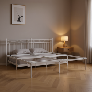 Struttura Letto in Acciaio Verniciato a Polvere Bianca 72 X 84 Pollici, Base Letto in Metallo, Arredamento Minimalista per Camera da Letto - Product Image 2