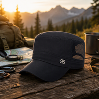 Casquettes d'été personnalisées en maille respirante, séchage rapide, en polyester, à calotte plate, style cadet, avec logo métallique, ajustables, tactiques, anti-UV, unisexe