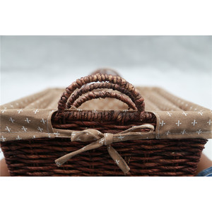 Panier de rangement rectangulaire en trois parties, tissé en feuilles de maïs, avec poignées en tissu de coton, pour l'organisation domestique - Product Image 4